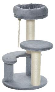 Albero Tiragraffi Gatti a 3 Livelli in Peluche Sisal Naturale Grigio Ø40x65 cm