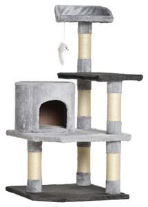 Albero Tiragraffi per Gatti di 3 livelli con Topolino Grigio 48x48x100 cm