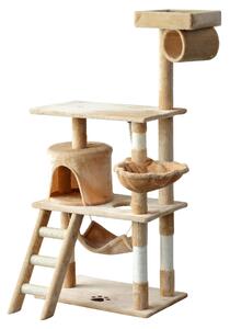 Albero Tiragraffi con Cuccia per Gatti in Legno Naturale Beige 65x39x140 cm
