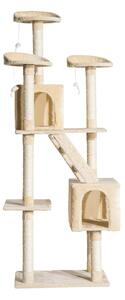Albero Tiragraffi in Bambù con Morbido Peluche Beige 60x50x180 cm