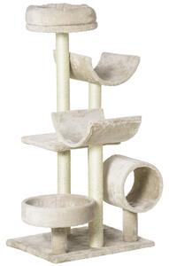 Albero Tiragraffi con Cucce e Tunnel multi-livello Beige 50x40x105 cm