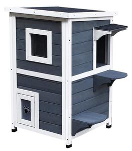 Cuccia per Gatti da Esterno 51x51x81,3 cm in Legno Grigio e Bianco