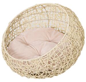 Cuccia in PVC Effetto Rattan per Gatti Ø56x35 cm con Cuscino Beige
