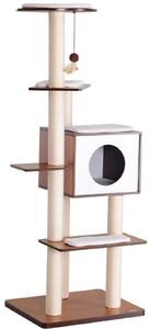 Albero Tiragraffi per Gatti con Cuccia 50x55x153 cm in Corda e Sisal Marrone e Beige