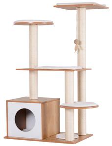 Albero Tiragraffi per Gatti con Cuccia 83x75x120 cm in Corda e Sisal Giallo e Bianco