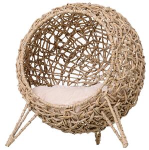 Cuccia in PVC Effetto Vimini per Gatti Ø52x58 cm con Cuscino Marrone Chiaro