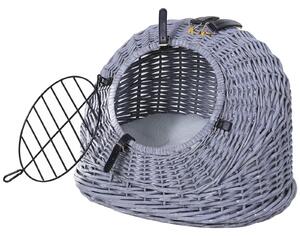 Trasportino in Vimini per Gatti 42x35x37 cm con Cuscino Grigio