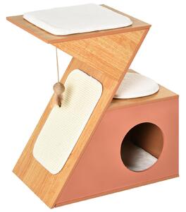 Casetta per Gatti con Tiragraffi in MDF 60x37x65 cm Arancione