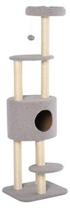 Tiragraffi con Cuccia per Gatti in Legno Sisal 45x40x148 cm Grigio e Beige