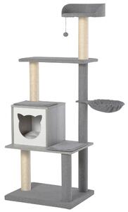 Tiragraffi con Cuccia e Cestino sospeso per Gatti 61x49x160,5 cm in Peluche Sisal Grigio