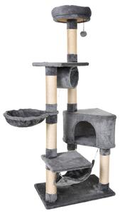 Tiragraffi con Cuccia e Cestino sospeso per Gatti 60x40x154 cm in Peluche Sisal Grigio
