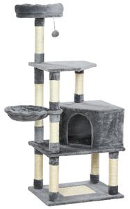 Tiragraffi con Cuccia e Cestino sospeso per Gatti 60x45x134 cm in Peluche Sisal Grigio