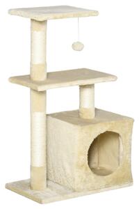 Albero Tiragraffi con Cuccia per Gatti in Legno Sisal 50x30x80 cm Beige