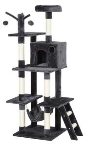 Tiragraffi con 2 Cuccie Amaca e Giochi per Gatti 49x49x155 cm in Peluche Sisal Grigio Scuro