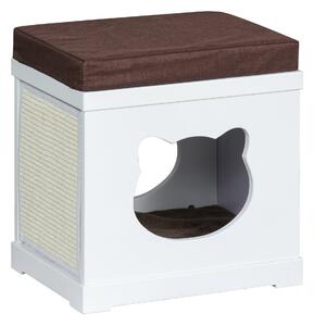Cuccia per Gatti 41x30x36 cm in Legno con Tiragraffi Bianca