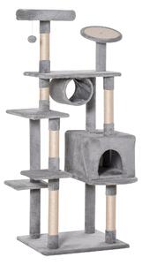 Albero Tiragraffi per Gatti 60x50x165 cm in Peluche e Corda Sisal Grigio e Beige