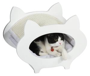 Cuccia per Gatti in Legno 45,5x32,5x34,5 cm con Tiragraffi Bianco