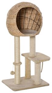 Albero Tiragraffi per Gatti 48x40x100 cm con Cuccia in Peluche Beige
