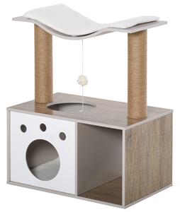Albero Tiragraffi per Gatti 60x37x74 cm con Cuccia in Legno Marrone Chiaro