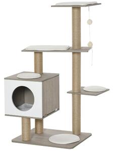 Albero Tiragraffi per Gatti 60x48x122 cm in MDF e Corda di Juta Grigio Chiaro