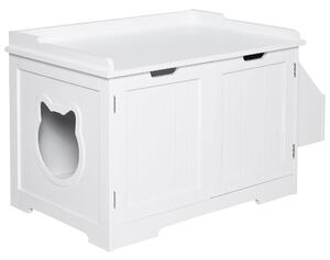 Lettiera per Gatti a 2 Ante con Portaoggetti Laterale 88,5x48x51,5 cm Bianca