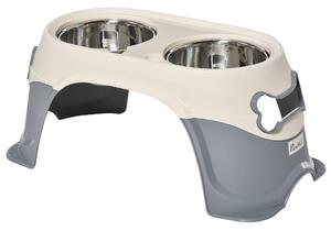 Doppia Ciotola per Cani Rialzata 47x25x20 cm in Acciaio Inox e Plastica Bianco