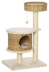 Albero Tiragraffi per Gatti 55x47x95 cm in Rattan e Pali in Sisal Beige