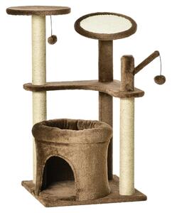 Albero Tiragraffi per Gatti 48x48x87 cm in Corda Sisal Rivestimento in Peluche Caffè