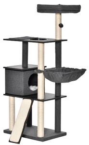 Albero Tiragraffi per Gatti 60x40x146 cm in Sisal con Casetta Lettino e Cuscini Grigio