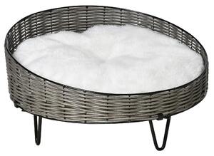 Cuccia per Cani e Gatti Rialzata Ø60x32 cm in Rattan Grigio Scuro