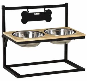 Ciotole per Cani Rialzate 58x32x50 cm in Legno e Acciaio Nero