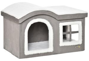 Cuccia per Gatti 63,5x37x40 cm in Legno e MDF Bianco e Grigio