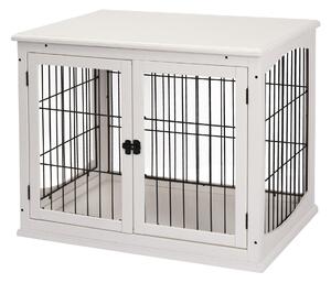 Gabbia per Cani 58,5x81x 66 cm in Legno e Acciaio Bianco