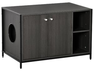 Mobile Lettiera per Gatti 83x51x55 cm in Legno e Acciaio Nera