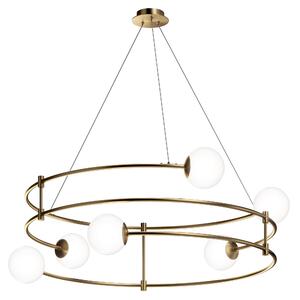 Lampadario Minimal Balance In Metallo Oro 6 Luci E Diffusori Sferici Bianchi