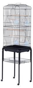 Voliera Gabbia per Uccelli con Ruote in Metallo Nero 47.5x37x153 cm