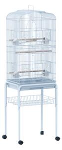 Voliera Gabbia per Uccelli 47,5x37x153 cm con Ruote in Metallo Bianco