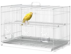 Gabbia per Uccelli con Posatoi Ciotole per Cibo e Maniglia 60x41x41 cm in Metallo Bianco