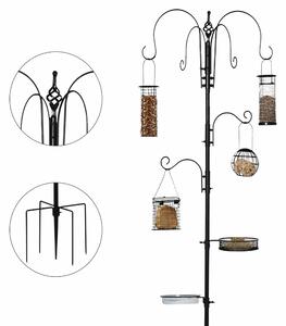 Mangiatoia per Uccelli da Giardino 58x58x226 cm in Acciaio Nero