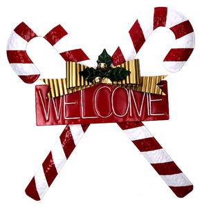 Fuori Porta 8x58x56 cm in Metallo con Scritta Welcome Rosso e Bianco