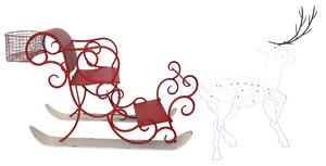 Slitta di Babbo Natale con Renna in Metallo Rossa e Bianca