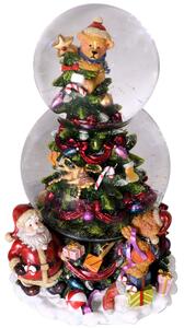 Doppia Palla di Vetro Natalizia 11,5x12x20,5 cm con Neve e Musica Albero di Natale