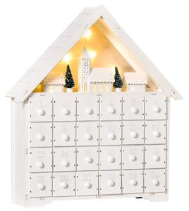 Calendario dell'Avvento 39x9x42 cm 24 Cassetti Villaggio di Natale con Alberi e Luci Bianco