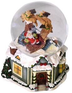 Palla di Vetro Natalizia 13x15,5x11,5 cm con Neve e Musica Tetto con Babbo Natale