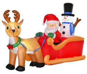 Babbo Natale Gonfiabile Luminoso 200x80x128 cm con Slitta Renna e Pupazzo di Neve Rosso