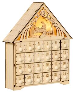 Calendario dell'Avvento 26,6x6x30 cm 24 Cassetti e Presepe Intagliato in Legno