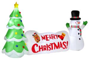 Albero di Natale Gonfiabile 163 cm con Pupazzo di Neve Scritta e Luci LED