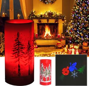 Candela di Natale LED con Proiettore 4 Effetti di Luce Rosso Ø7x15 cm