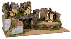 Presepe con Case e Luci in Legno 78x40x45cm