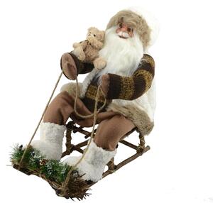 Pupazzo Babbo Natale su Slitta 27x50x44cm Bianco e Marrone